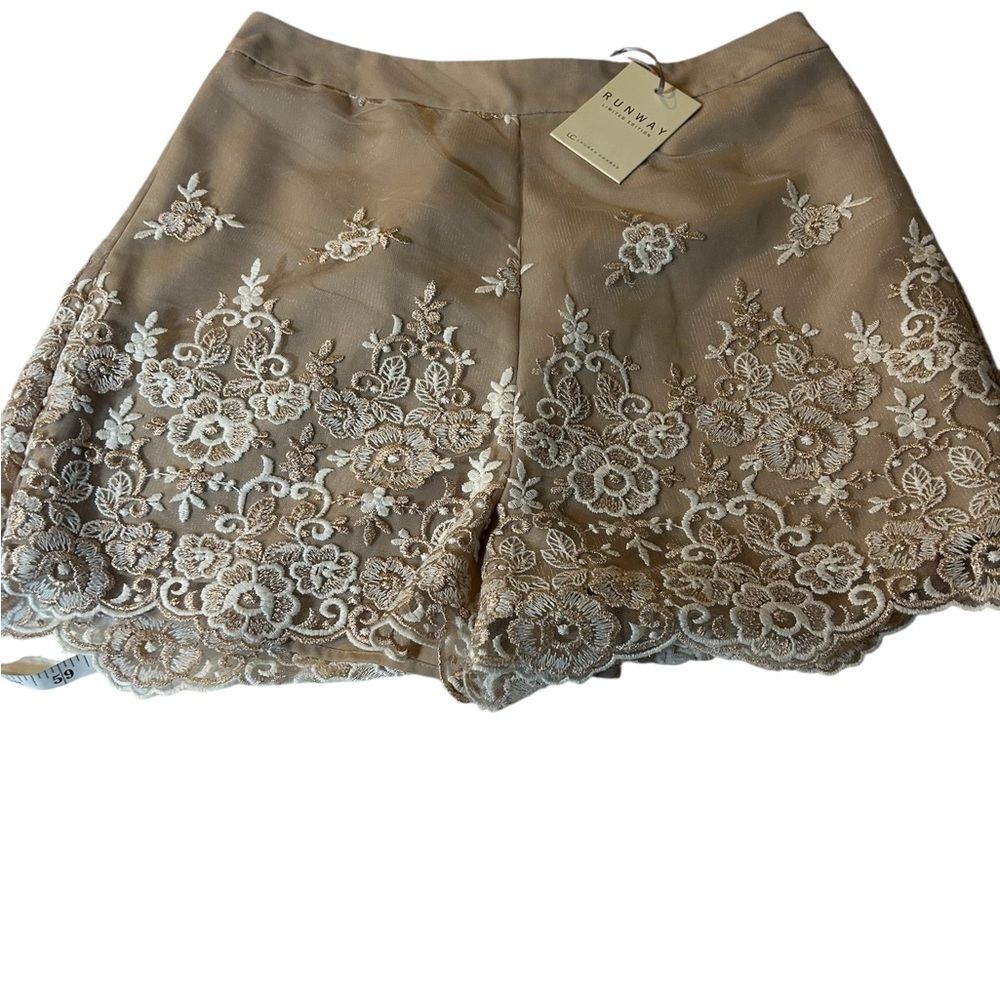 LC Lauren Conrad Runway Tan Floral Lace High Waist Shorts